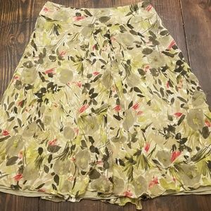 Jones New York Olive Green Floral Skirt Sz8
